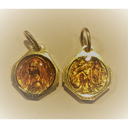 Médaille Bernadette en religieuse émail orange